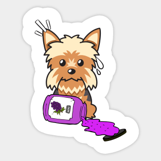 Naughty Yorkshire Terrier Spills a jar of grape jam! Sticker